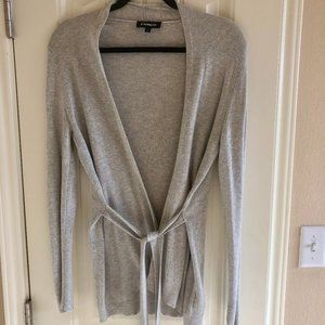 Express Small Light Gray Ribbed Belted Front Tie Cardigan
